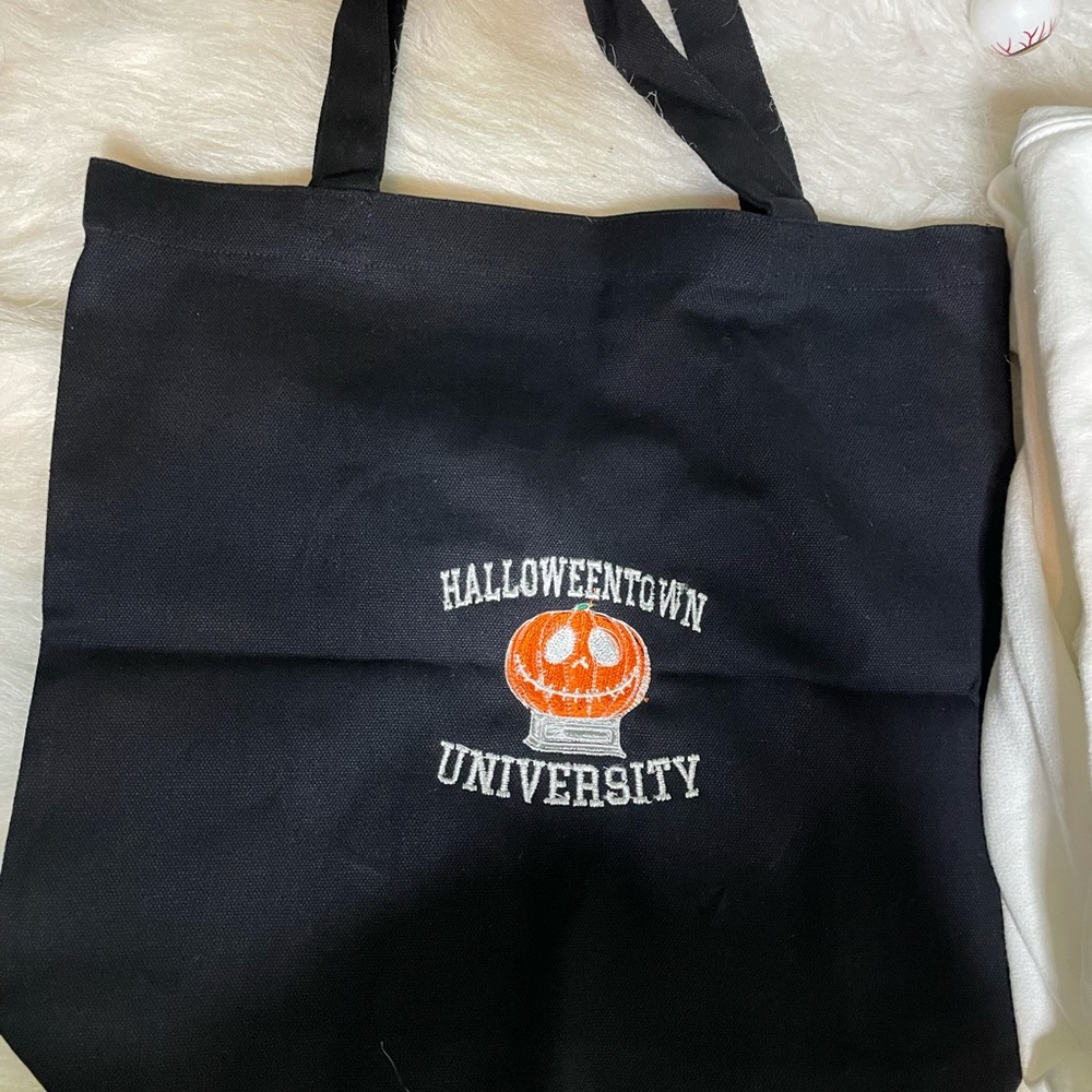 Halloween town university embroidered tote bag